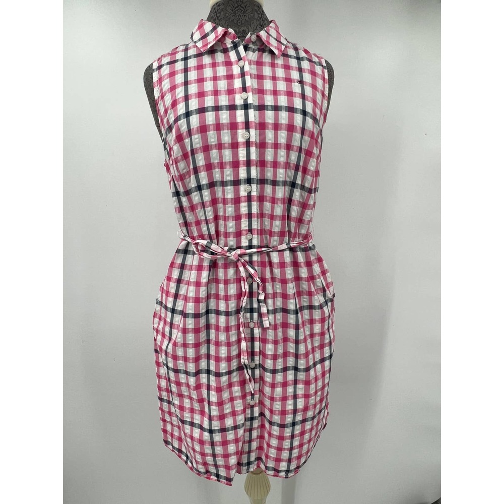 Tommy Hilfiger Dahlia Plaid belted sleeveless shirtdress with pockets sz 8